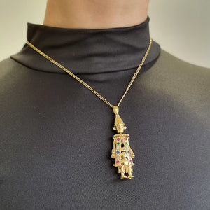 Vintage 9ct Gold Articulated Clown Pendant modelled with chain