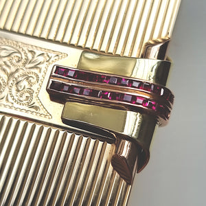 Art Deco 14k Yellow Gold Ruby Compact Case detail