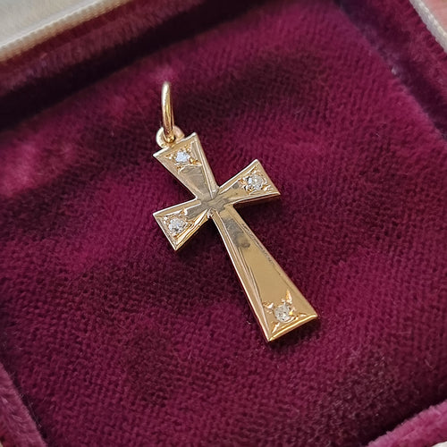 Vintage 9ct Gold Diamond Cross Pendant in box