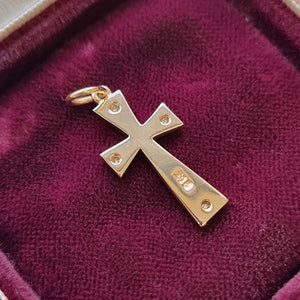 Vintage 9ct Gold Diamond Cross Pendant in box, back
