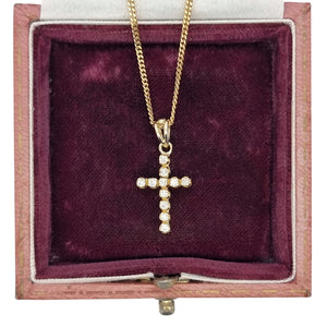 18ct Yellow Gold Brilliant Cut Diamond Cross Pendant in box