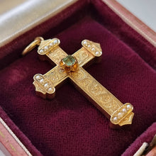 Load image into Gallery viewer, Victorian 15ct Gold Emerald and Pearl Ornate Cross side
