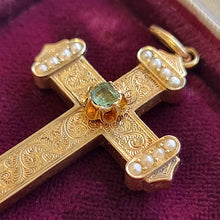 Load image into Gallery viewer, Victorian 15ct Gold Emerald and Pearl Ornate Cross detail

