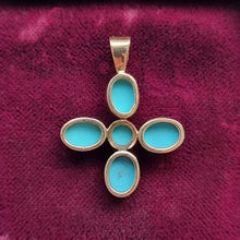 Load image into Gallery viewer, Vintage 9ct Gold Turquoise Cross Pendant back
