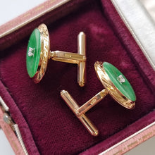 Load image into Gallery viewer, Vintage 18ct Gold Jade and Diamond Cufflinks in box, sides
