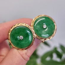 Load image into Gallery viewer, Vintage 18ct Gold Jade and Diamond Cufflinks in hand
