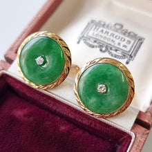 Load image into Gallery viewer, Vintage 18ct Gold Jade and Diamond Cufflinks in box
