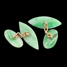 Load image into Gallery viewer, Art Deco 9ct Yellow Gold Jade Chain Cufflinks backs showing the link fittings, on a black background
