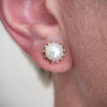 Load image into Gallery viewer, 14ct Gold Pearl, Diamond, Emerald, Sapphire and Ruby Stud Earrings
