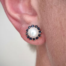 Load image into Gallery viewer, 14ct Gold Pearl, Diamond, Emerald, Sapphire and Ruby Stud Earrings
