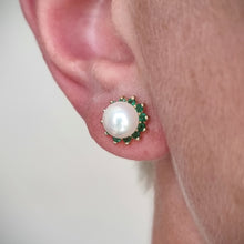 Load image into Gallery viewer, 14ct Gold Pearl, Diamond, Emerald, Sapphire and Ruby Stud Earrings
