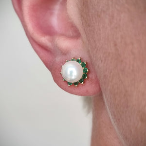 14ct Gold Pearl, Diamond, Emerald, Sapphire and Ruby Stud Earrings