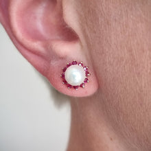 Load image into Gallery viewer, 14ct Gold Pearl, Diamond, Emerald, Sapphire and Ruby Stud Earrings
