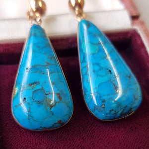 18ct Rose Gold Turquoise Drop Earrings detail
