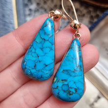 Load image into Gallery viewer, 18ct Rose Gold Turquoise Drop Earrings in hand
