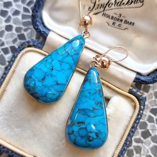 18ct Rose Gold Turquoise Drop Earrings in box