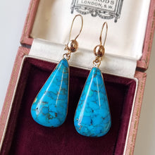 Load image into Gallery viewer, 18ct Rose Gold Turquoise Drop Earrings in box
