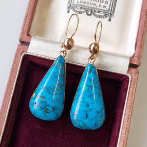 18ct Rose Gold Turquoise Drop Earrings in box