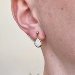 Vintage 9ct Yellow Gold Opal Drop Earrings modelled