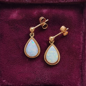 Vintage 9ct Yellow Gold Opal Drop Earrings front