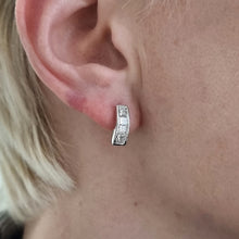 Load image into Gallery viewer, 14ct White Gold Princess Cut Diamond Half Hoop Earrings, 1.00ct modelled

