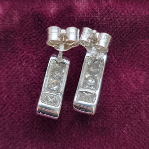 14ct White Gold Princess Cut Diamond Half Hoop Earrings, 1.00ct backs