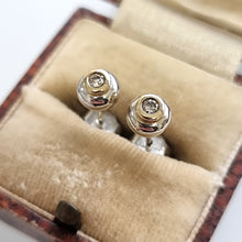 Load image into Gallery viewer, Vintage 9ct Yellow &amp; White Gold Single Stone Diamond Stud Earrings, 0.10ct in box

