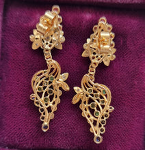 Load image into Gallery viewer, Vintage 21ct Gold Multi-Gem Drop Earrings backs
