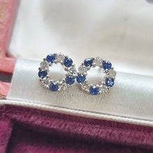 Load image into Gallery viewer, 18ct White Gold Sapphire and Diamond Circle Stud Earrings in box
