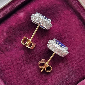 Vintage 18ct Gold Sapphire and Diamond Oval Cluster Stud Earrings sides