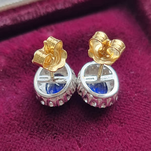 Vintage 18ct Gold Sapphire and Diamond Oval Cluster Stud Earrings backs