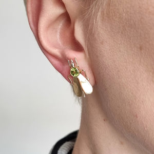 Vintage 18ct Gold Peridot Fly Earrings modelled