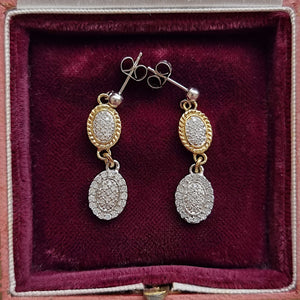 Vintage 9ct Yellow & White Gold Diamond Drop Earrings