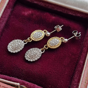 Vintage 9ct Yellow & White Gold Diamond Drop Earrings