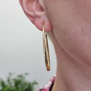 Vintage 18ct Yellow Gold Planished Hoop Earrings modelled