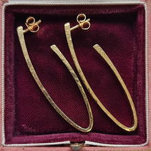 Load image into Gallery viewer, Vintage 18ct Yellow Gold Planished Hoop Earrings in box
