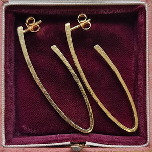 Vintage 18ct Yellow Gold Planished Hoop Earrings in box