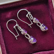 Load image into Gallery viewer, Vintage Platinum &amp; 18ct White Gold Amethyst and Diamond Drop Earrings side
