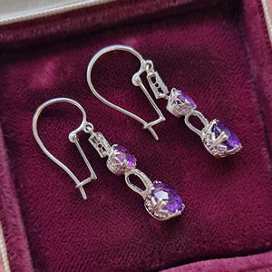 Vintage Platinum & 18ct White Gold Amethyst and Diamond Drop Earrings side