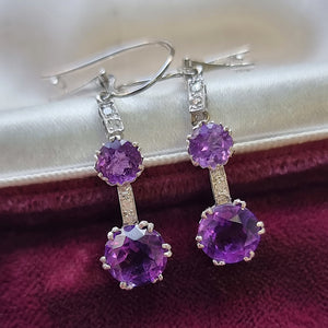 Vintage Platinum & 18ct White Gold Amethyst and Diamond Drop Earrings in box