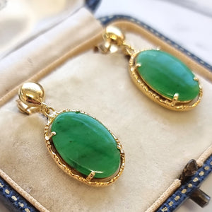 Vintage 14ct Yellow Gold Jade Drop Earrings in box