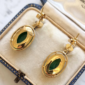 Vintage 14ct Yellow Gold Jade Drop Earrings backs