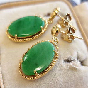 Vintage 14ct Yellow Gold Jade Drop Earrings in box