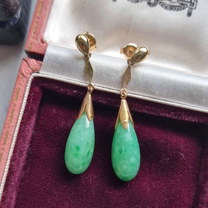 Vintage 9ct Yellow Gold Jade Drop Earrings