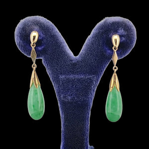 Vintage 9ct Yellow Gold Jade Drop Earrings