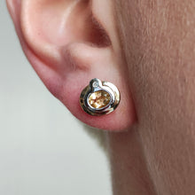Load image into Gallery viewer, Vintage 14ct Yellow &amp; White Gold Citrine and Diamond Stud Earrings
