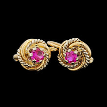 Load image into Gallery viewer, Vintage 18ct Yellow &amp; White Gold Synthetic Ruby Lever Back Earrings
