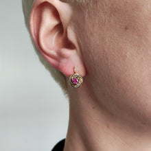 Load image into Gallery viewer, Vintage 18ct Yellow &amp; White Gold Synthetic Ruby Lever Back Earrings
