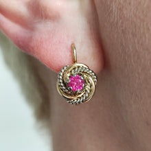 Load image into Gallery viewer, Vintage 18ct Yellow &amp; White Gold Synthetic Ruby Lever Back Earrings
