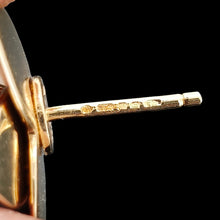 Load image into Gallery viewer, Close-up of a hallmark on a yellow gold earring post
